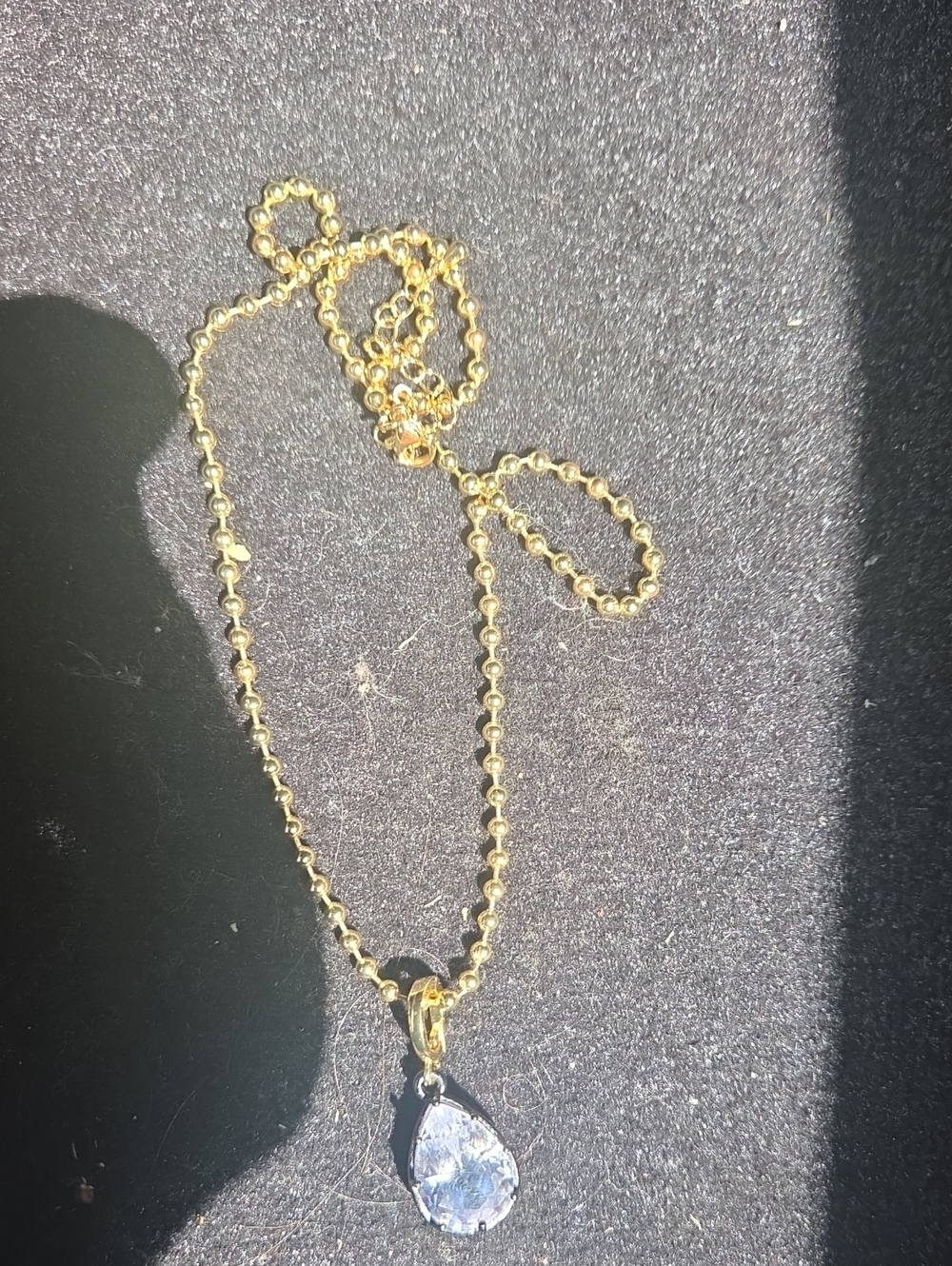 Stunning Gold Ball Chain Necklace with Pear-Cut Crystal Georgian Pendant - Picture 3 of 6